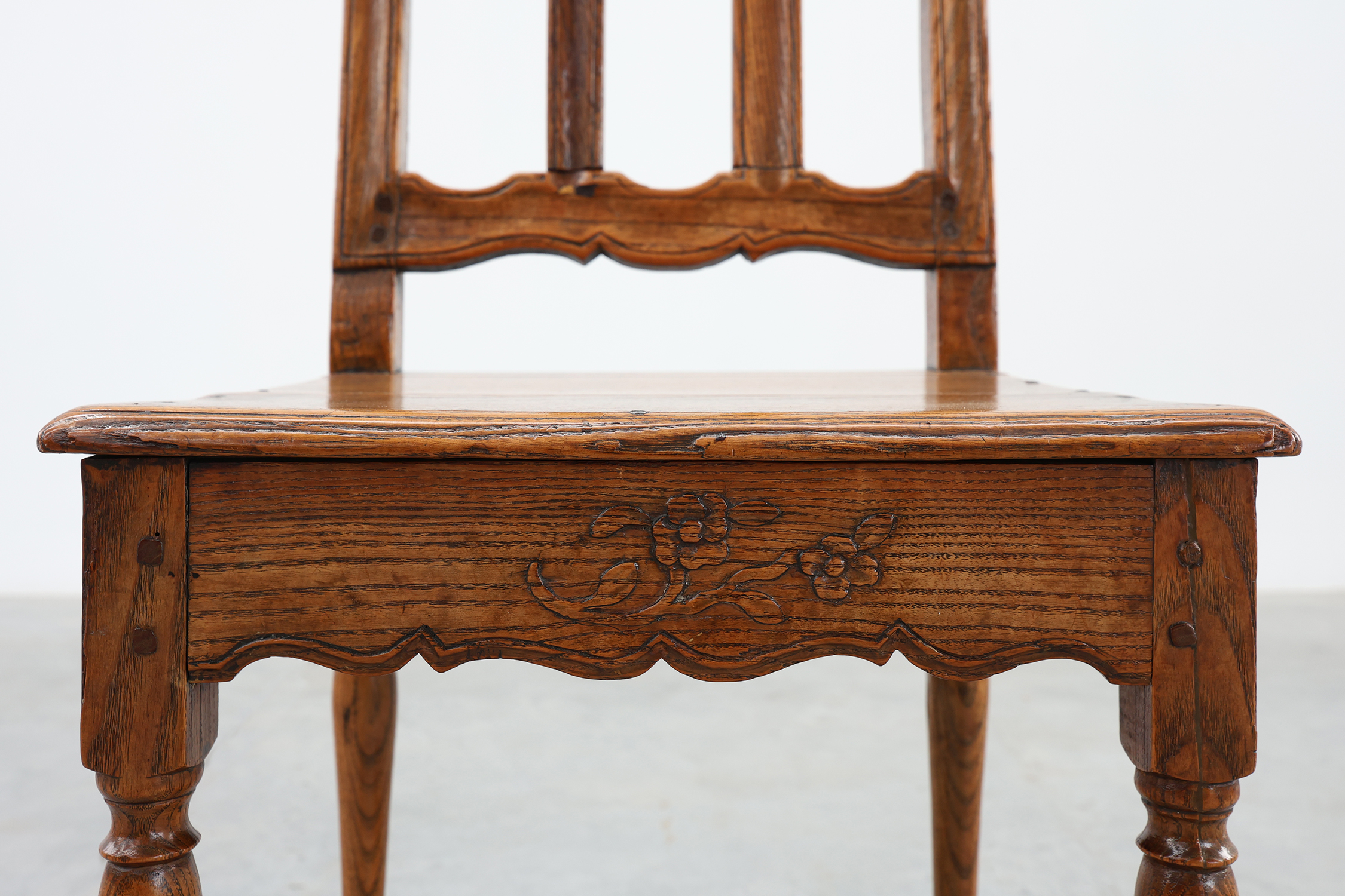 Antique carved oak side chair, France 18th century thumbnail